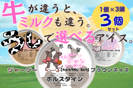 牛で選べるアイスクリーム　3頭食べくらべセット（3個）