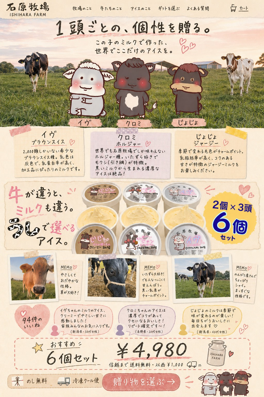 石原牧場 ギフトLP — 1頭ごとの個性を贈る。